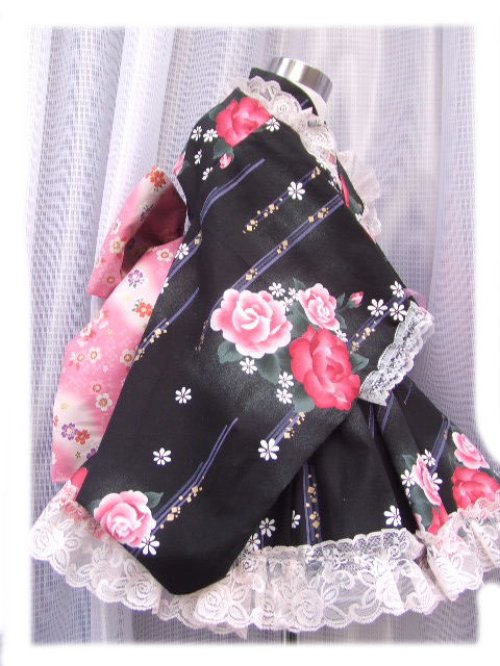 他の写真1: ★ゴスロリ着物ドレス（浴衣）和風ぼかし花柄黒ピンク★