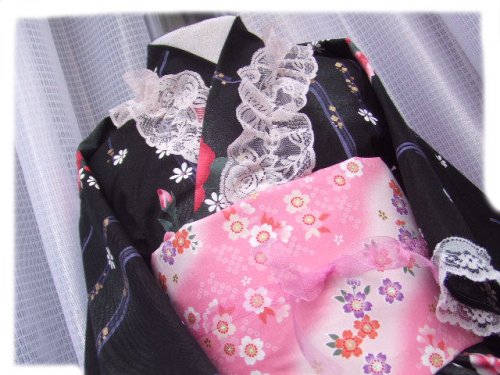 他の写真3: ★ゴスロリ着物ドレス（浴衣）和風ぼかし花柄黒ピンク★