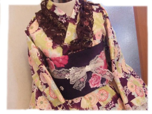 他の写真1: ゴスロリ着物ドレス（浴衣）紫系和風花柄菊