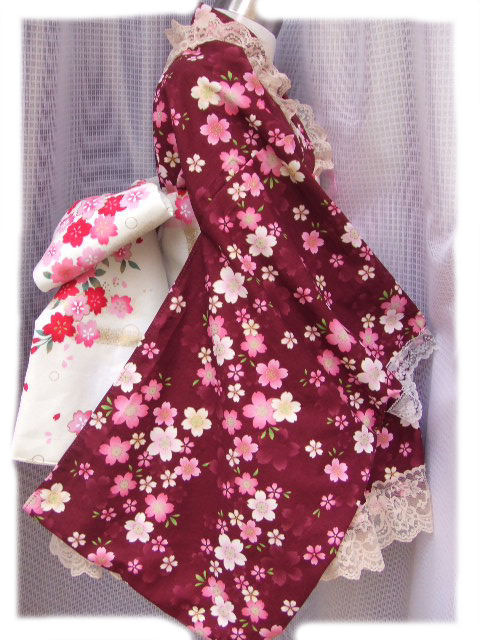 画像: ★ゴスロリ着物ドレス（浴衣）和風桜柄ワインレッド