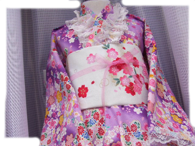 画像: ゴスロリ着物ドレス（浴衣）和風紫花柄