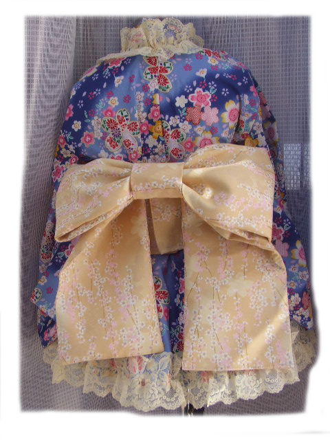 画像: ゴスロリ着物ドレス（浴衣）和風青桜花柄