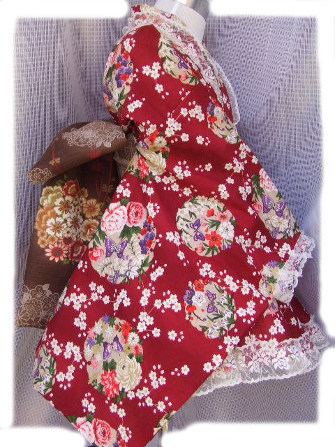 画像: ゴスロリ着物ドレス（浴衣）開花赤柄