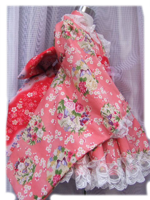 画像: ★ゴスロリ着物ドレス（浴衣）和風開花柄ピンク★