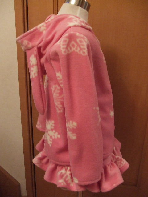 画像: フリース雪の結晶柄ピンク★一段フリルスカート